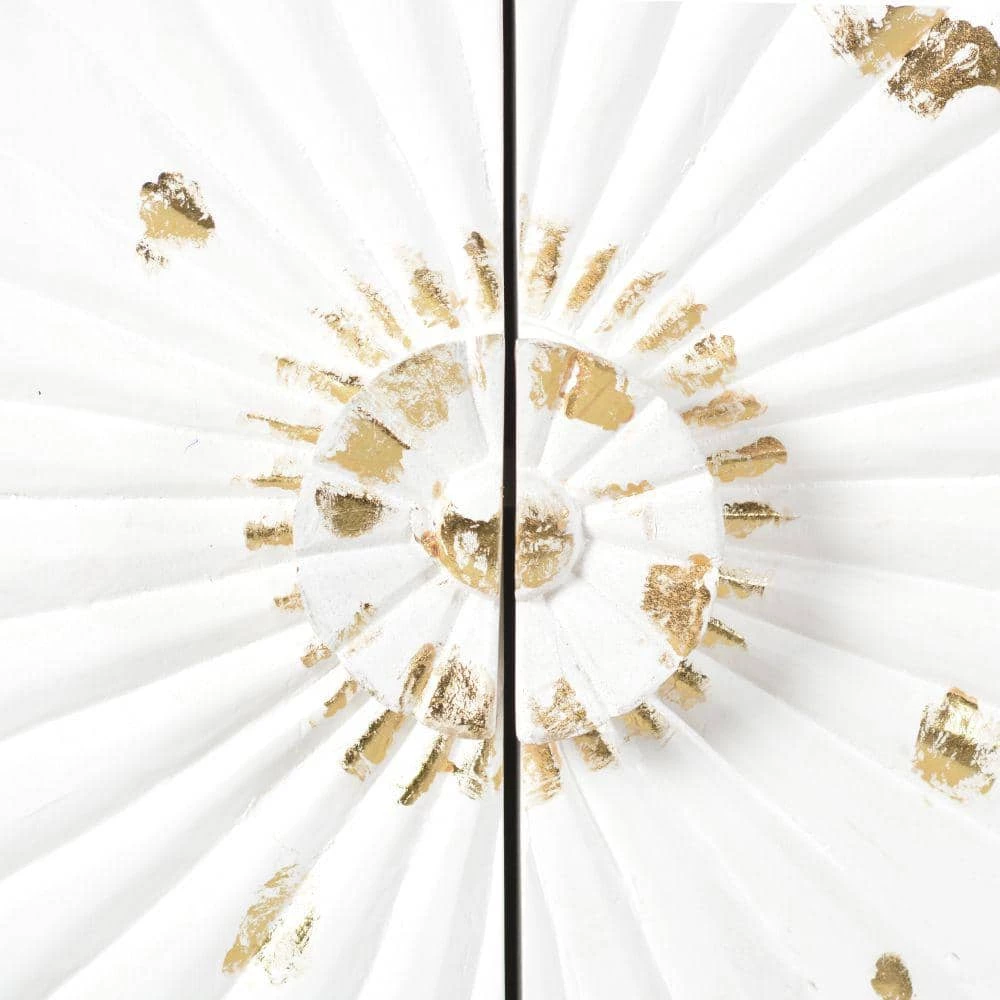 White and Gold 4 Door Wooden Sideboard with Engraved Sunburst Design Front by The Urban Port 5 White and Gold 4 Door Wooden Sideboard with Engraved Sunburst Design Front by The Urban Port - Image 5