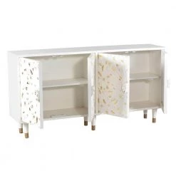 White and Gold 4 Door Wooden Sideboard with Engraved Sunburst Design Front by The Urban Port 11 White and Gold 4 Door Wooden Sideboard with Engraved Sunburst Design Front by The Urban Port -The Urban Port Sales white and gold the urban port sideboards buffet tables upt 197864 4f 1000