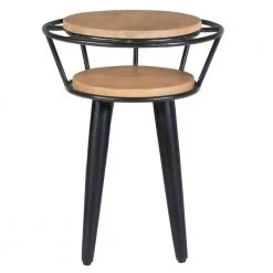 Industrial 16 in. White Oak and Black Round Wood End Table with 2-Tier Round Wooden Shelving and Metal Frame by The Urban Port