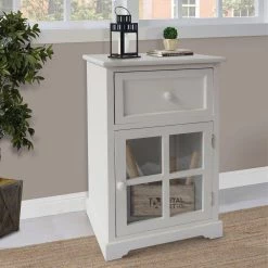 White Single Drawer Wooden Accent Cabinet with Glass Door and Round Knobs by The Urban Port -The Urban Port Sales white the urban port accent cabinets upt 230666 31 1000