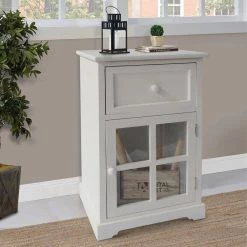 White Single Drawer Wooden Accent Cabinet with Glass Door and Round Knobs by The Urban Port -The Urban Port Sales white the urban port accent cabinets upt 230666 76 1000