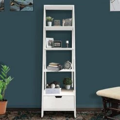 69 in. White Wood 4-shelf Ladder Bookcase with Open Back by The Urban Port -The Urban Port Sales white the urban port bookcases bookshelves upt 205750 31 1000