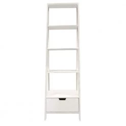 69 in. White Wood 4-shelf Ladder Bookcase with Open Back by The Urban Port