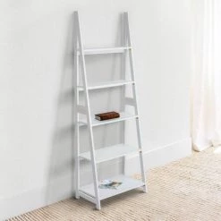 Iza 70.2 in. White Rubberwood 5 Tier Storage A Shaped Frame Ladder Bookshelf by The Urban Port -The Urban Port Sales white the urban port bookcases bookshelves upt 266386 76 1000