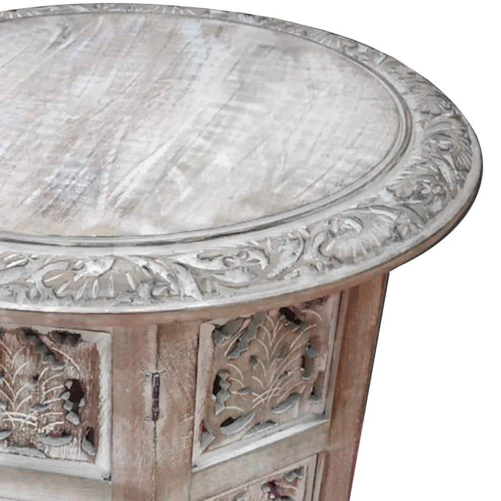 18 in. Distressed White Small Round Wood Coffee Table by The Urban Port 4 18 in. Distressed White Small Round Wood Coffee Table by The Urban Port - Image 4