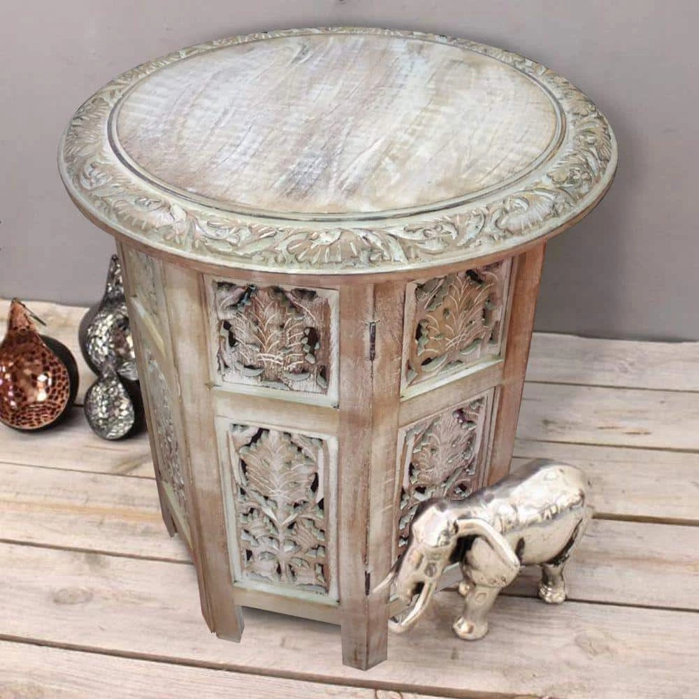 18 in. Distressed White Small Round Wood Coffee Table by The Urban Port 3 18 in. Distressed White Small Round Wood Coffee Table by The Urban Port - Image 3