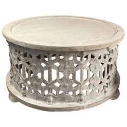 30 in. White Large Round Wooden Coffee Table with Floral Cut Out Design (2-Pieces) by The Urban Port -The Urban Port Sales white the urban port coffee tables upt 248139 1f 1000