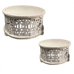 30 in. White Large Round Wooden Coffee Table with Floral Cut Out Design (2-Pieces) by The Urban Port -The Urban Port Sales white the urban port coffee tables upt 248139 31 1000