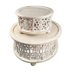 30 in. White Large Round Wooden Coffee Table with Floral Cut Out Design (2-Pieces) by The Urban Port -The Urban Port Sales white the urban port coffee tables upt 248139 c3 1000