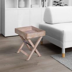 17 in. Washed White Farmhouse Square Tray Mango Wood Top End Table with X-Shape Foldable Frame by The Urban Port -The Urban Port Sales white the urban port end side tables upt 272549 31 1000