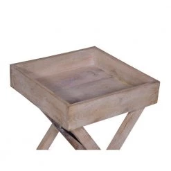 17 in. Washed White Farmhouse Square Tray Mango Wood Top End Table with X-Shape Foldable Frame by The Urban Port -The Urban Port Sales white the urban port end side tables upt 272549 4f 1000