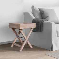 17 in. Washed White Farmhouse Square Tray Mango Wood Top End Table with X-Shape Foldable Frame by The Urban Port -The Urban Port Sales white the urban port end side tables upt 272549 76 1000