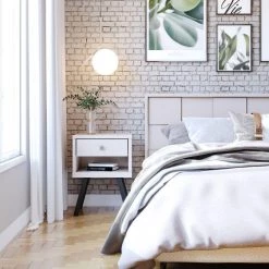 25 in. White Wooden End Side Table Nightstand with Drawer and Splayed Legs by The Urban Port -The Urban Port Sales white the urban port nightstands upt 225277 76 1000